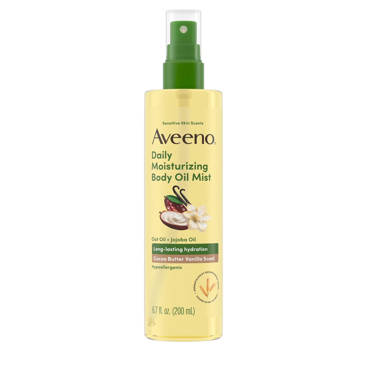 Daily Moisturizing Body Oil Mist, Cocoa Butter Vanilla Scent, Sensitive Skin Scents - 6.7oz